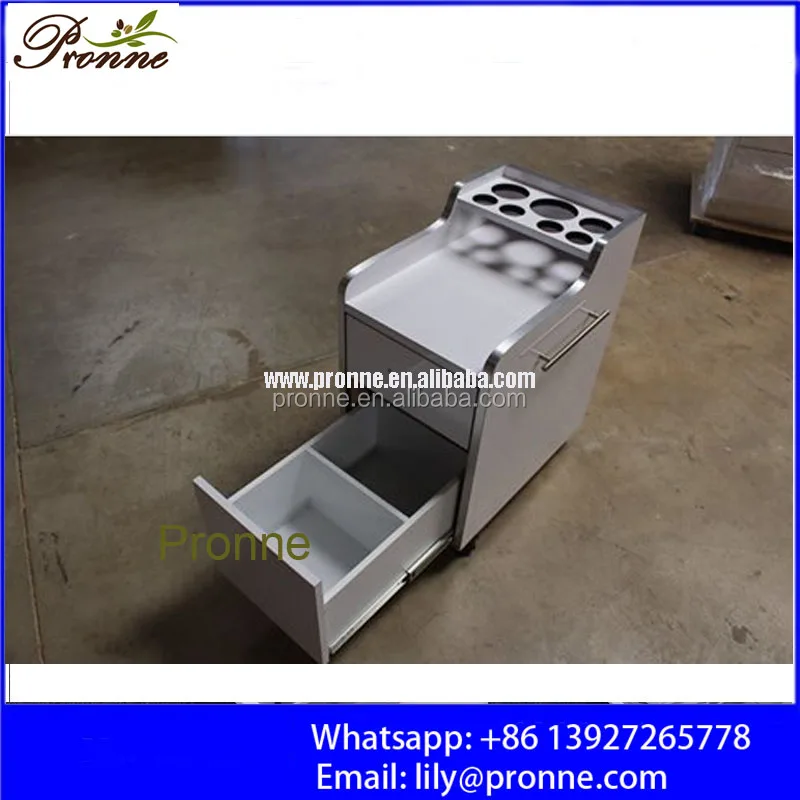 white pedicure storage cart trolley with wheels for hair salon