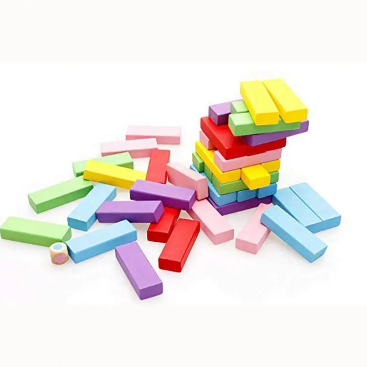 High quality educational colorful wooden building blocks tumbling tower toy kids domino games
