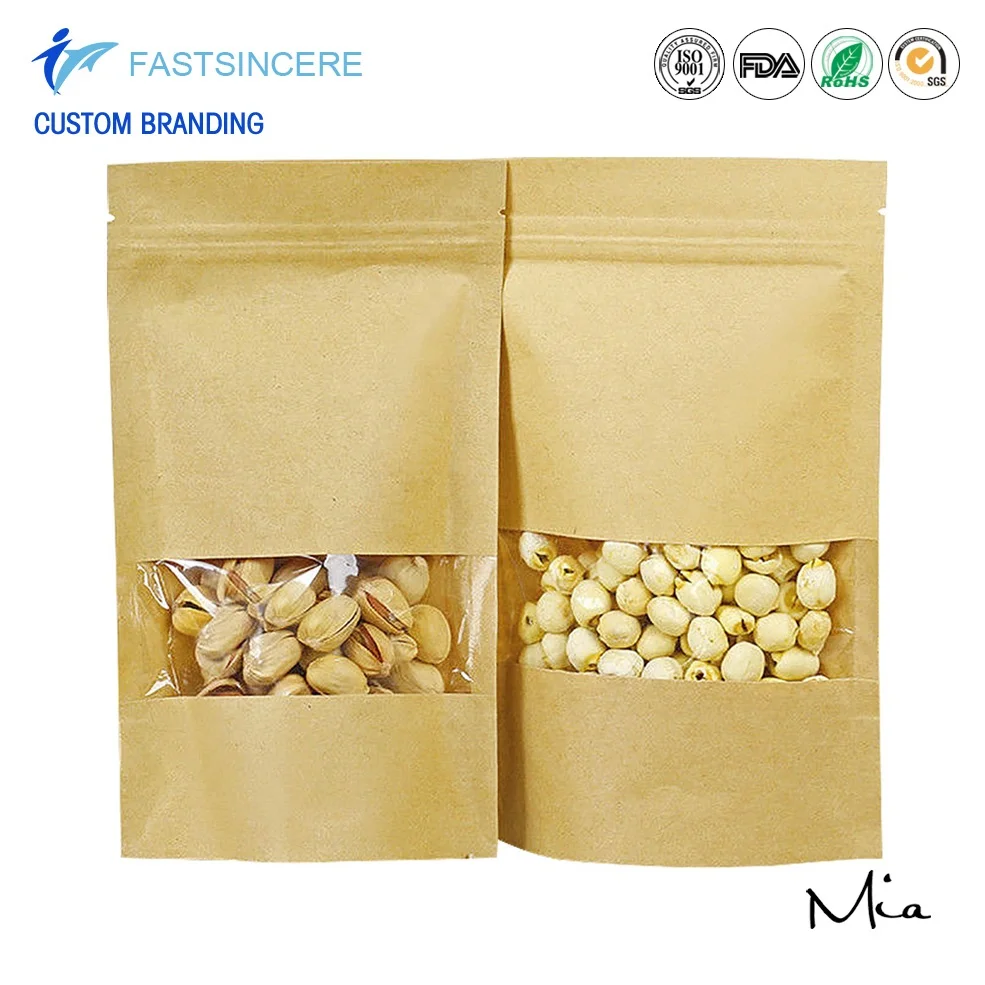 
Heat Sealed Stand Up Zip Lock Kraft Window Paper Packaging Bag 