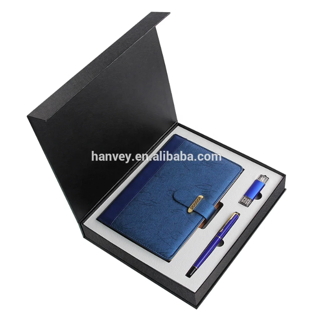 Factory price wholesale promotion custom luxury A5 notebook pen and usb flash drive business corporate gift set