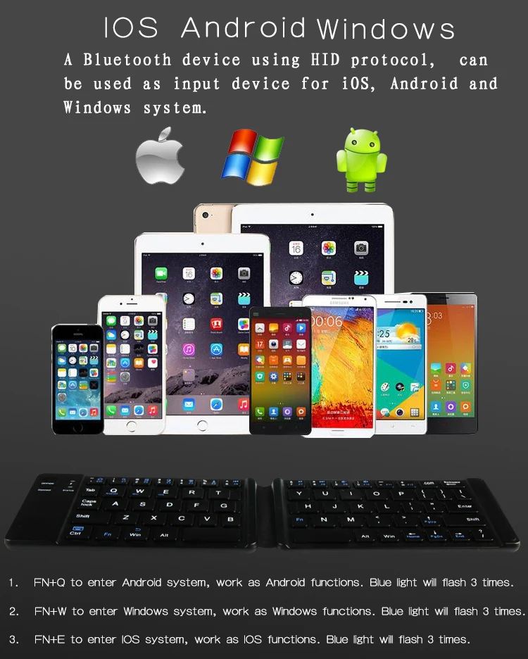 Foldable Ultra Slim Rechargeable Keyboard Tablet Blue tooth Keyboard Wireless Ultra Slim Keyboard for iOS Android Windows 3 in 1