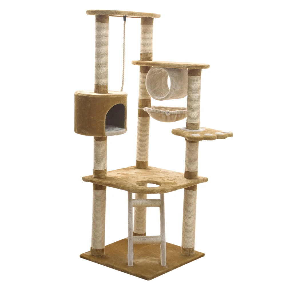 Wholesale Natural Outdoor Modern Designer Custom Brown Wood Wooden Large Cat Tower Tree Cat Furniture Condo