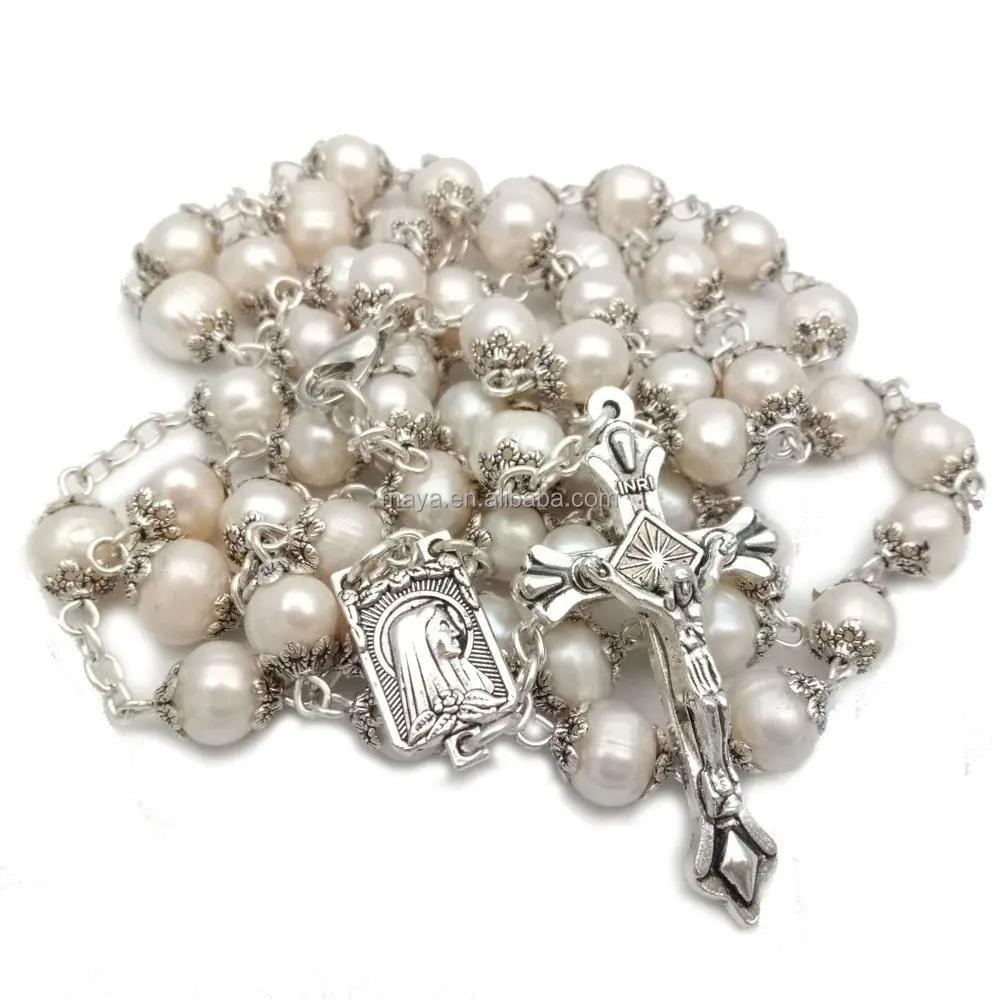 
Natural Freshwater Pearl Rosary Necklace Antique Catholic Religious Jewelry the Rosary Beads Cross 