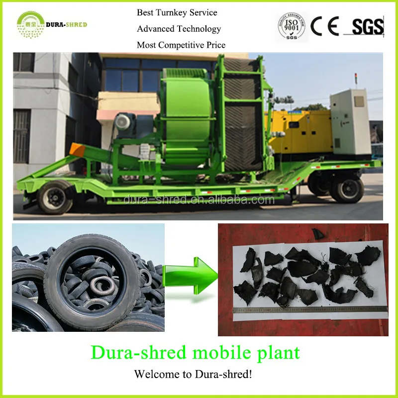 Portable Dura-shred Waste Tire Recycling Rubber Chips Machine Mobile Recycling Line