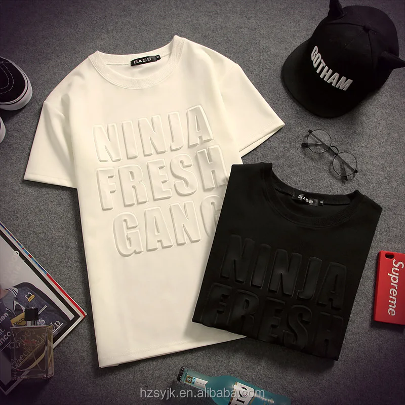 
Modern fancywork Space cotton men short sleeve Convex alphabet printing custom tshirt manufacturer 