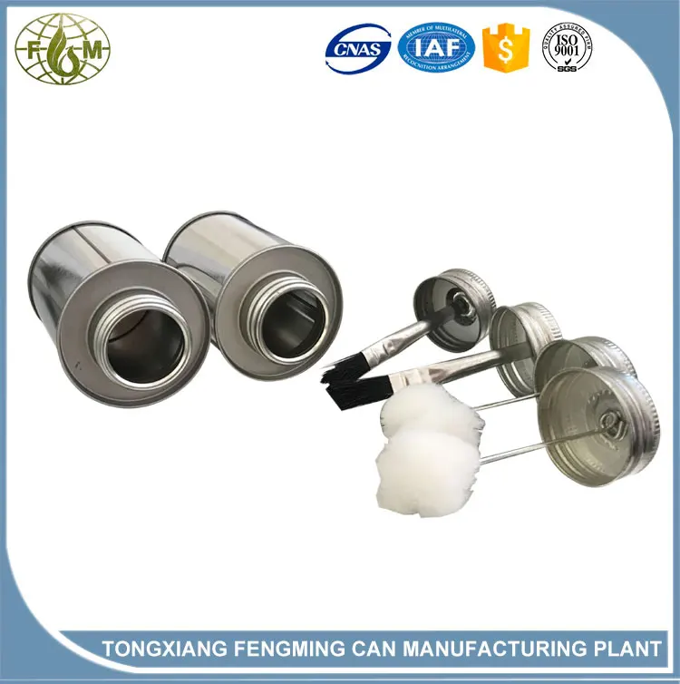 
empty 1/32 gal metal round tin can 118ml 4oz bundi PVC pipe glue bottle with brush 