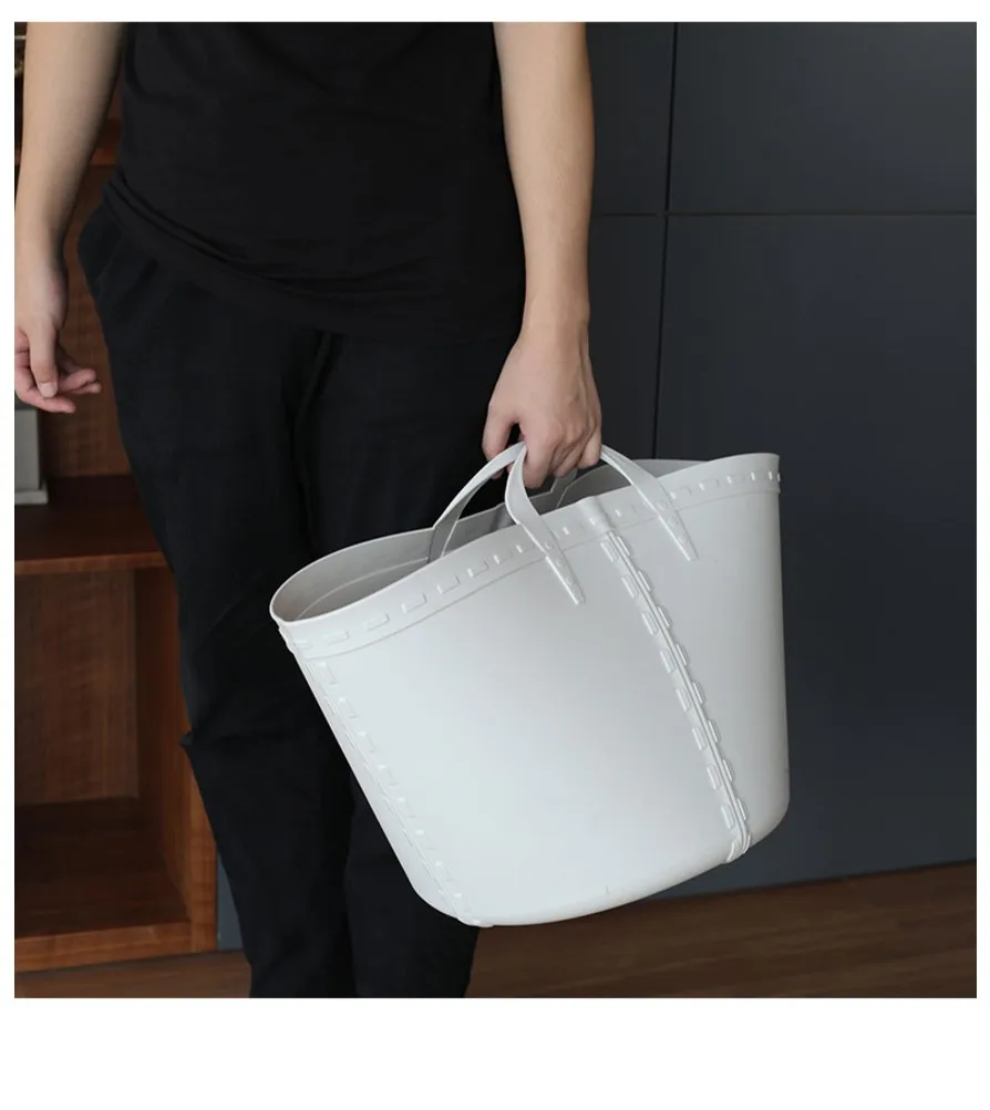 Wokahome Household Basket Plastic Laundry Organizer Baskets Hamper Bag with Soft Handles Waterproof