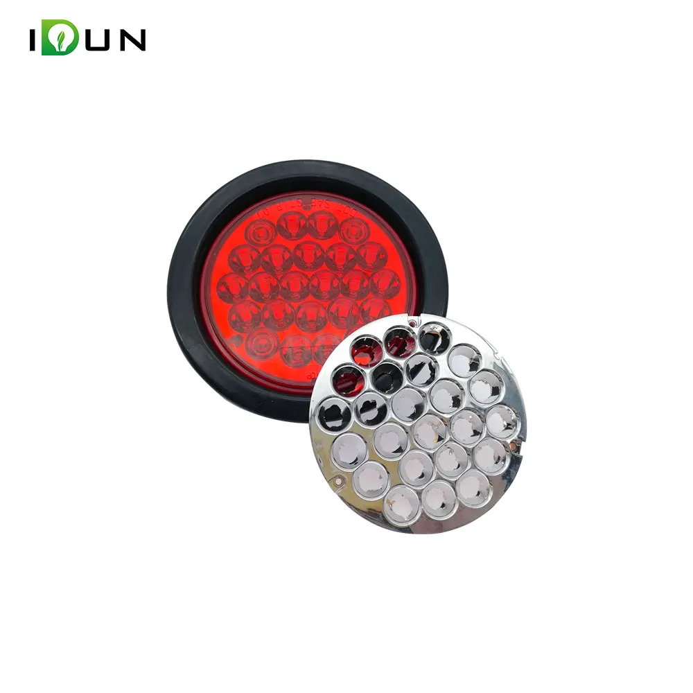 4 inch Emark 24 LED Trailer Truck Stop Tail Lights Red Turn Signal Round Lamp Caravan Lorry Van Rear Light