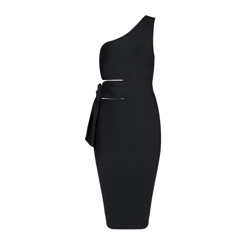 Latest design women knitted single shoulder bowknot style sexy design fitting party dress