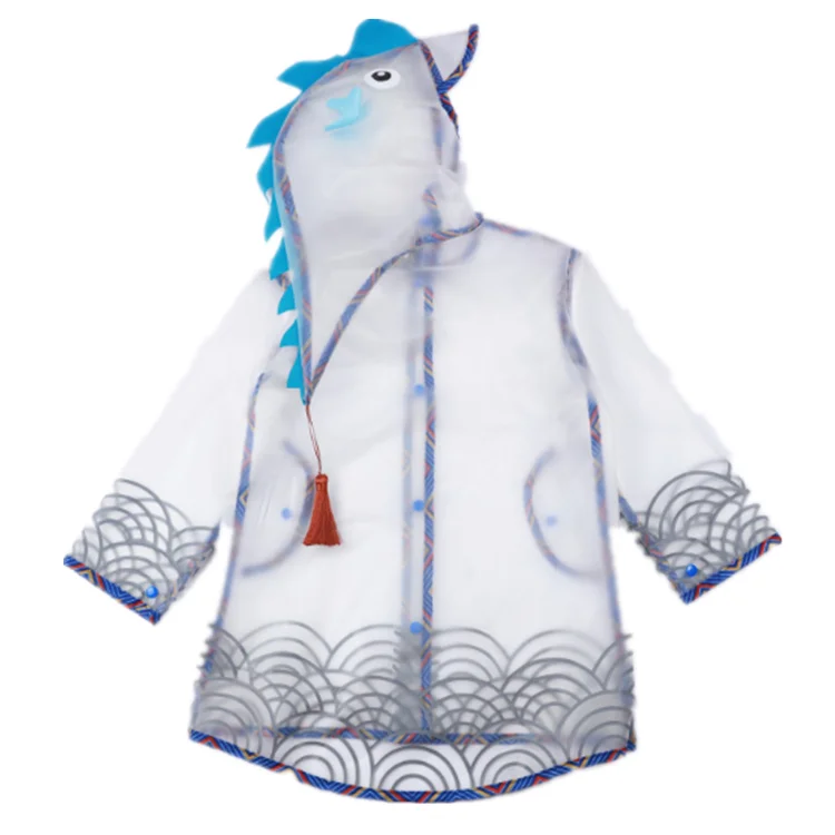 2022 new stylish dragon cute kids  transparent TPU raincoat for children