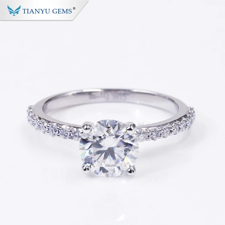 Tianyu High End Jewelry Manufacturer China 1 2 3 4 5 Carat CT 14K Solid White Gold Engagement Wedding Custom Moisssanite Rings