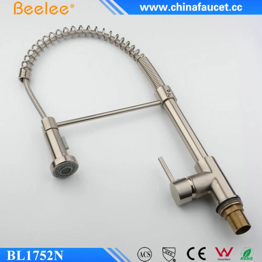 Beelee BL1752N Single Handle Pre-Rinse Kitchen Faucet, Commercial-Style Coiled Spring Kitchen Pull-Out Faucet