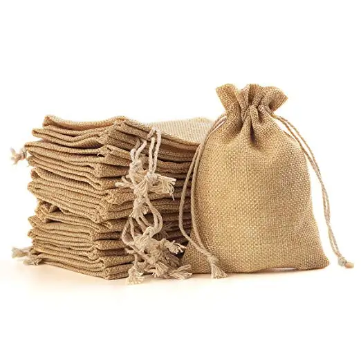 Natural Burlap Bags Jute Hessian Drawstring Sack bag Wedding Favor Gift bag
