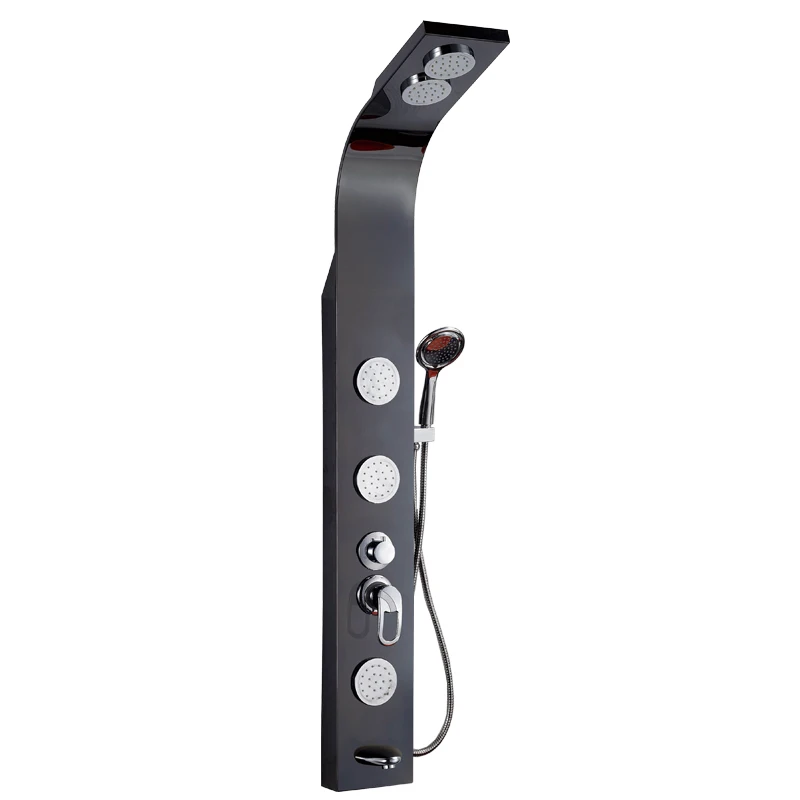 Polished Black Painting Stainless Steel Rainfall ABS Shower Head Shower Column Panel