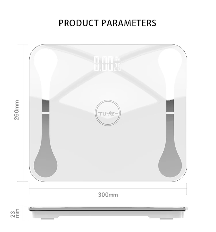 
Personal Intelligent Weight Bathroom Digital Electronic Intelligent Body Fat Scale LED 5mm Tempered Glass + ABS Plastic 10 G CE 