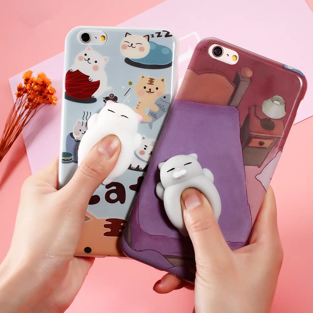 
Squishy Cat Phone Case 3D Cartoon Cute Soft Silicone Animal Cover Case for Iphone 6 6Plus 6s 6sPlus 7 7Plus with Squeeze 