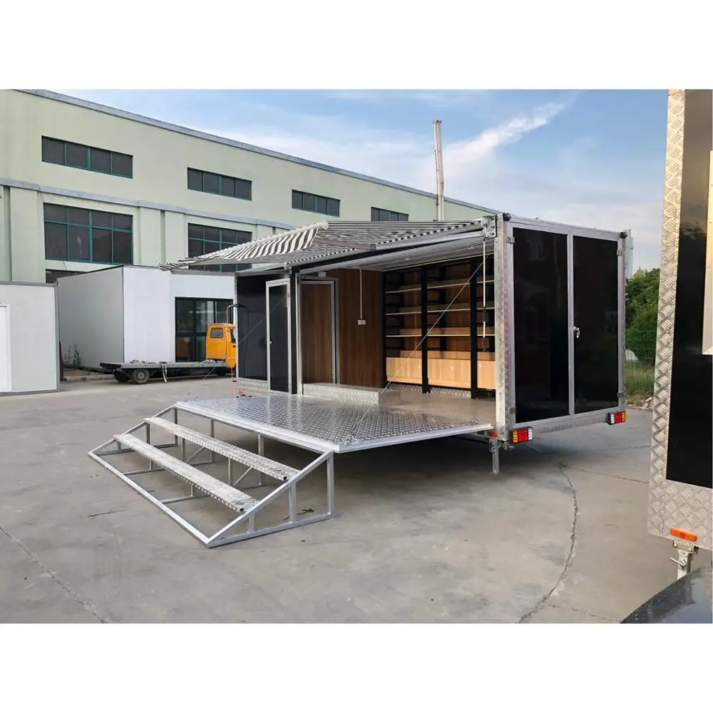 New design Mobile aluminum shop trailer with folding out door