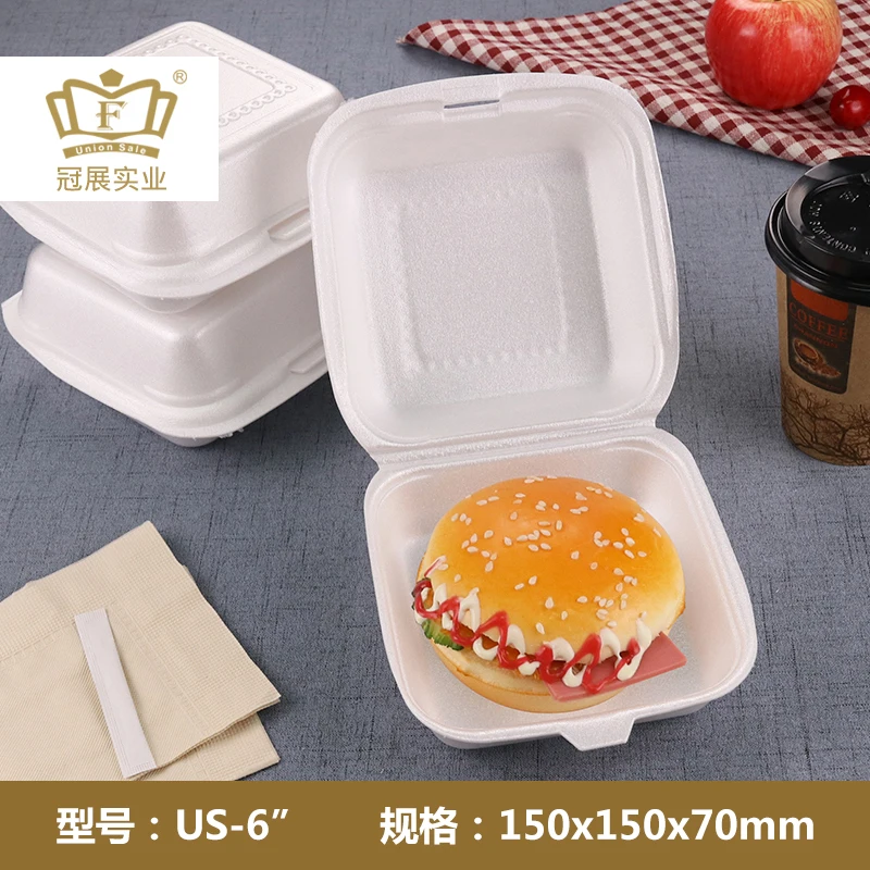
Disposable 6inch square thickened foam hamburger box with new food grade ps material take away foam food container 