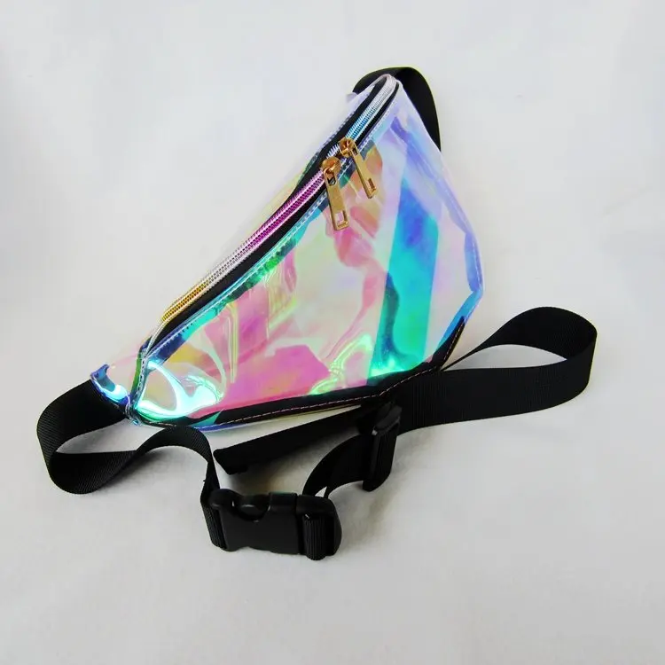 wholesale girl transparent waist bag neon laser holographic glitter pvc clear fanny pack