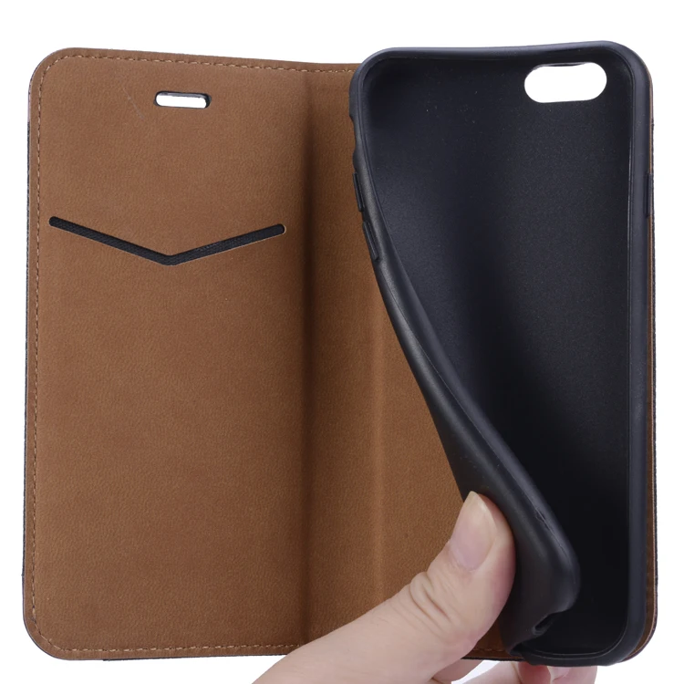 Honeydew melon pattern Rfid Blocking Carbon Fiber case pu leather flip cover for iPhone 7