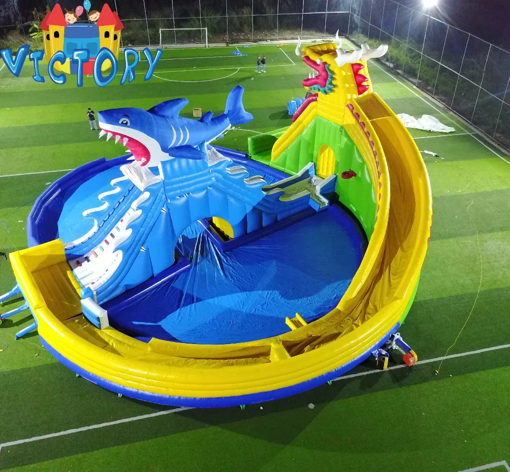 
Shark dragon commercial inflatable water slide with pool made of pvc tarpaulin from Guangzhou inflatable manufacturer 