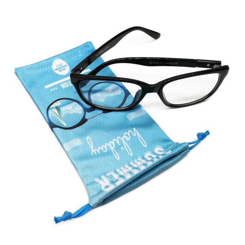 Custom Printed Microfiber Drawstring Packing Pouch Bag for Eyewear Eyeglasses Glasses Sunglasses