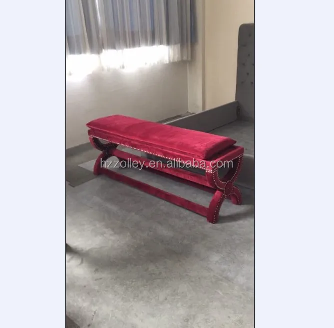 French style upholstered bedroom furniture fabric ottoman long bench stool
