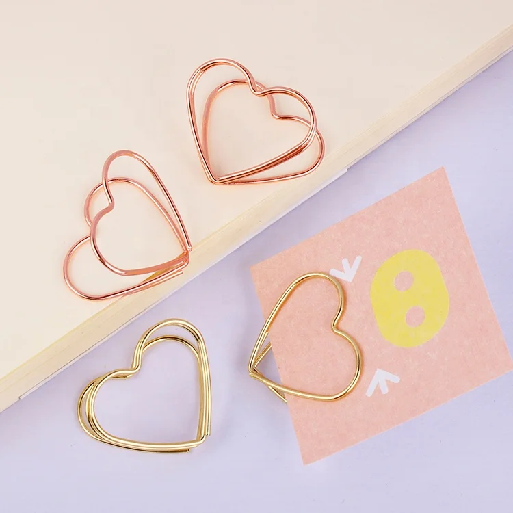 Custom Rose gold and gold heart shape metal memo clips  holder
