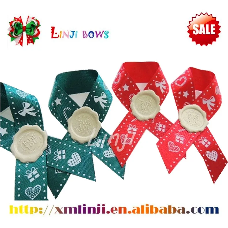 wine bottle neck decorative satin ribbon bow with wax seal hang tag label