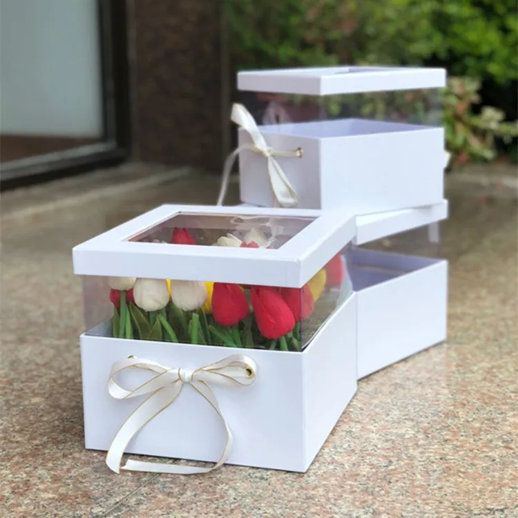 
2018 new design square paper flower box with PVC window 