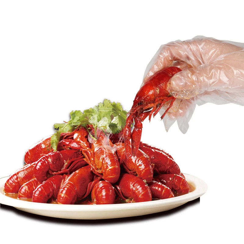 Heavy Duty food grade 6 Mil Thickness disposable polyethylene gloves for lobster eating food service
