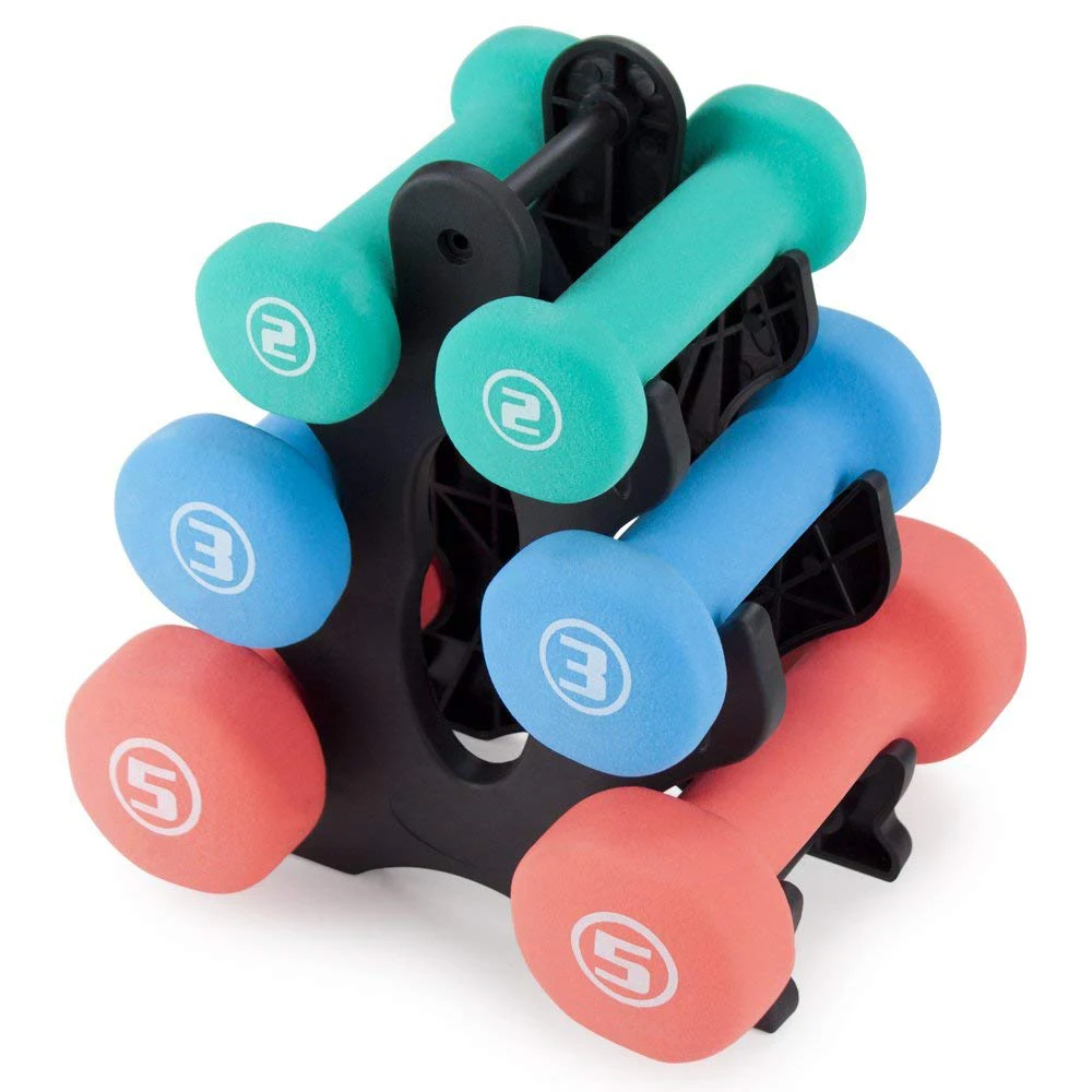 6KG VINYL HAND DUMBBELL WEIGHTS SET WITH HOLDER FITNESS GYM WORKOUT WEIGHT