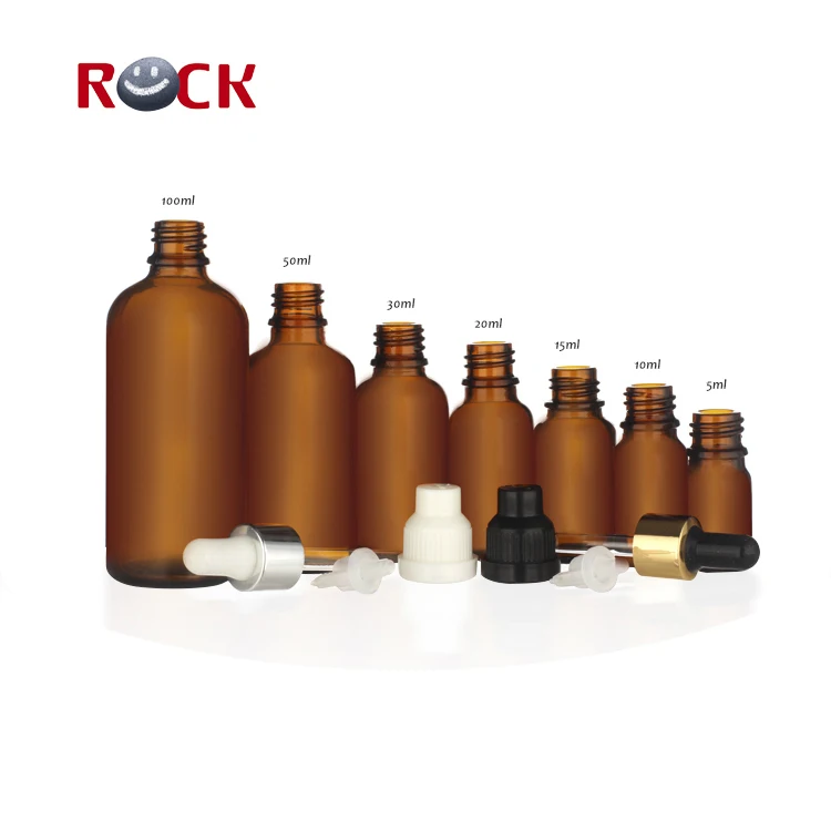 5ml 10ml 15ml 20ml 30ml 50ml 100ml Boston round amber essential oil glass  bottle with plastic insert screw cap