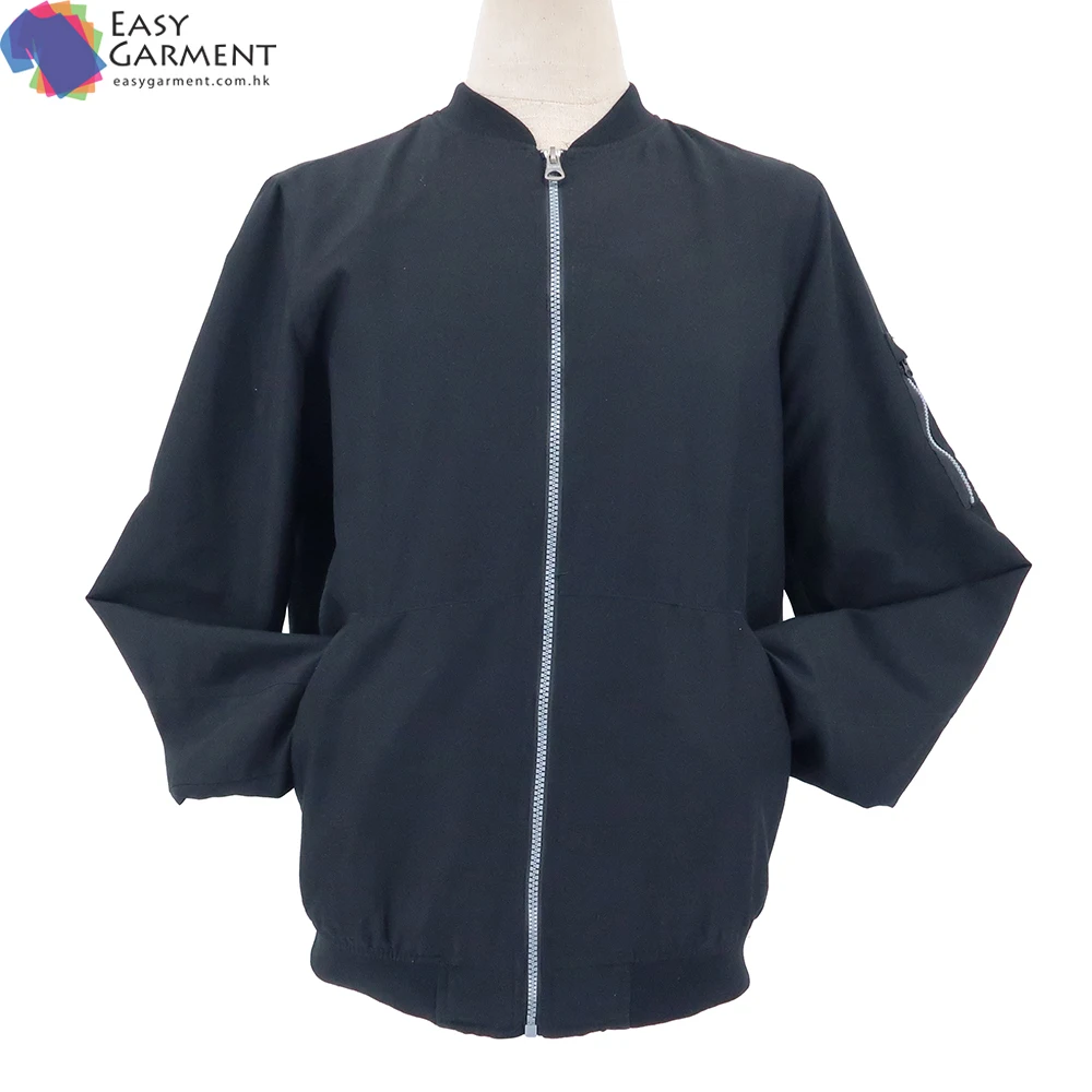 new style adult embroidery logo nylon black full zip rain proof bomber jacket for dancing