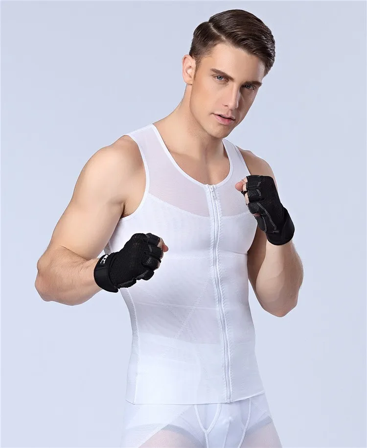 Quick dry and sweat easy slimming mens body shaper vest with zipper for losing weight