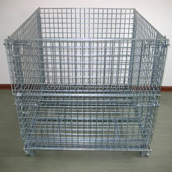 Metal stackable collapsible wire mesh container
