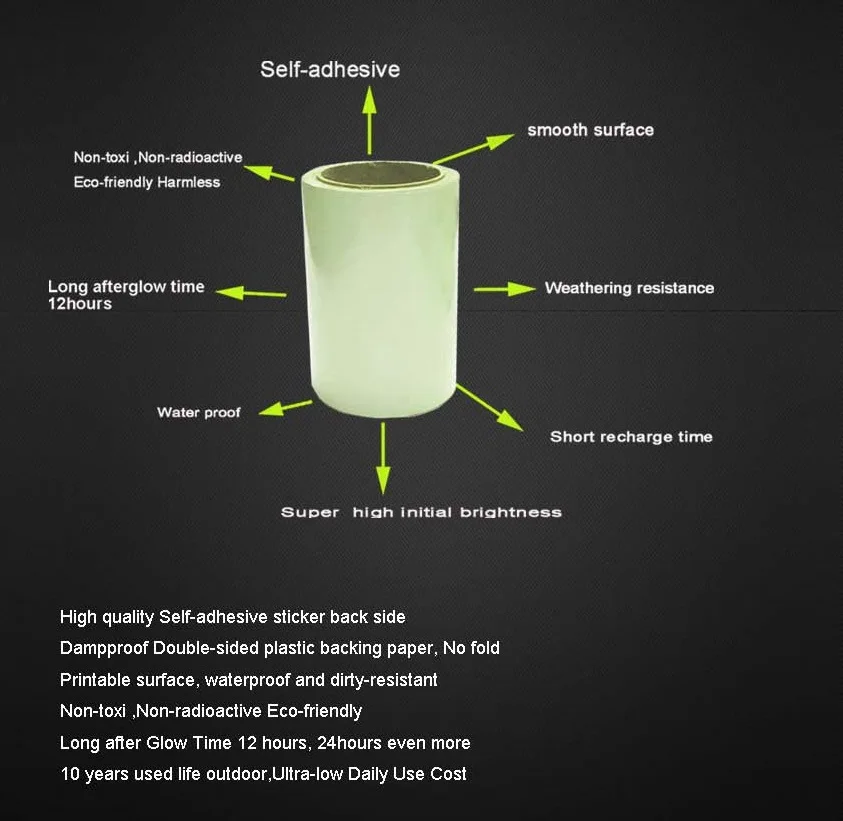 
water proof Photoluminescent vinyl Luminous Film Photoluminescent Tape 