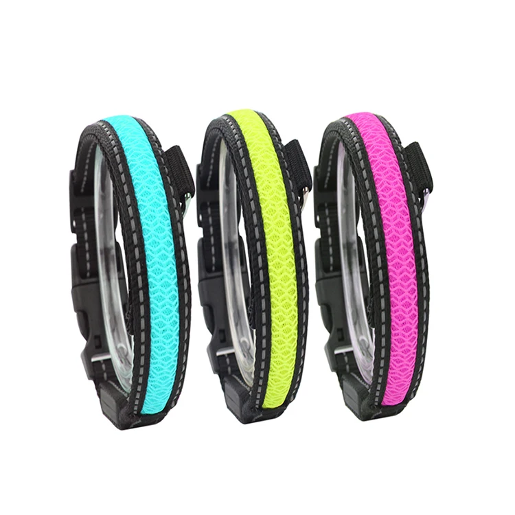 Custom logo adjustable usb rechargeable led nylon pet dog collar