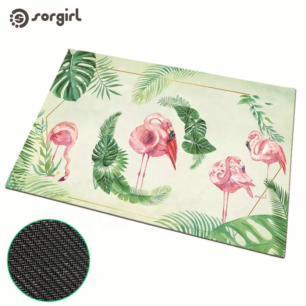 Green leaf green plant coco coir door mat custom printed support sublimation transfer white non-woven fabric natural rubber mat