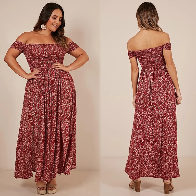 plus size Private Label Bohemian Dress Wholesale Fashion Women Long Maxi Floral Print Boho Dress