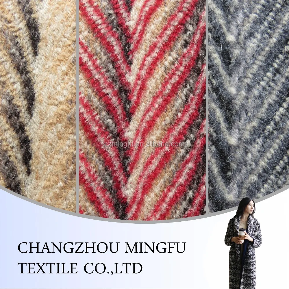 Polyester Wool Herringbone Light Softness fabric for garments, knit herringbone woolen fabric