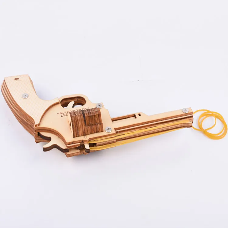Hot selling educational toys wooden  Educational Puzzle Game Cheap 3D Wooden Puzzle rubber gun