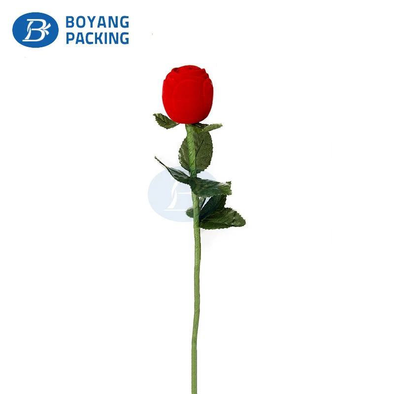 Custom jewelry packing Velvet Flocking Red Flower Rose Shape Wedding Ring Box