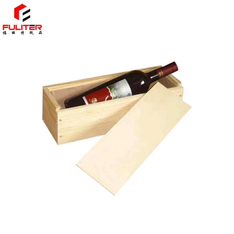Unfinished Natural Wood Color Slip Cover Wooden Wine Gift Box With Handle