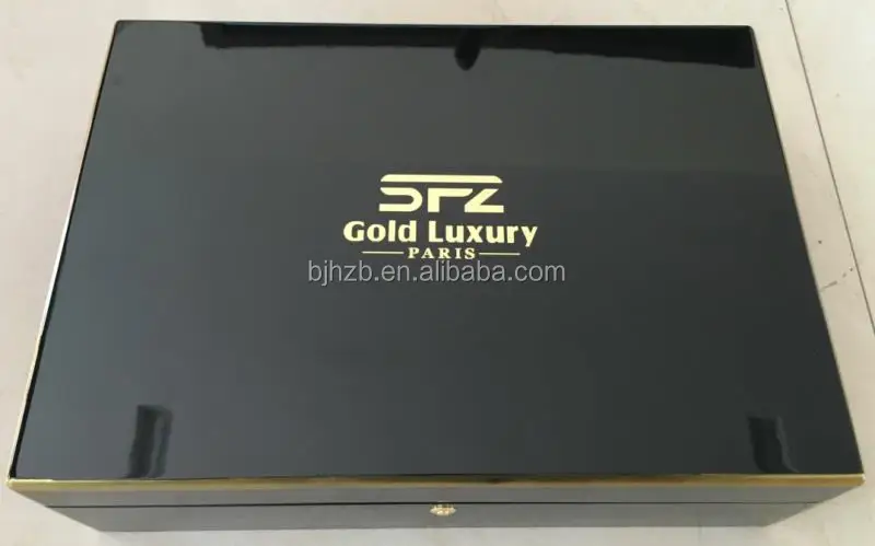 
Высококачественная роскошная черная блестящая лакированная мдф деревянная коробка для вина с принтом логотипа для 1 или 2 бокалов и вина 