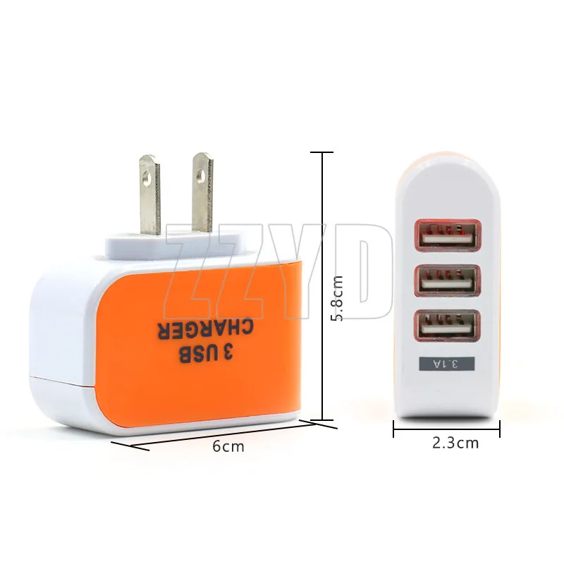 
Hot Sale USA Custom Phone Charger 3 Ports Universal Travel Adapter China Led Wall Usb Charger Wholesale 