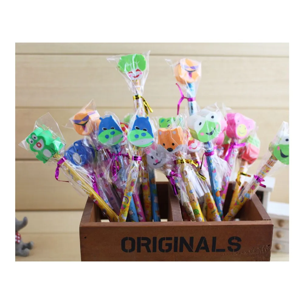 Korea stationery wooden pencil cute pencil with eraser
