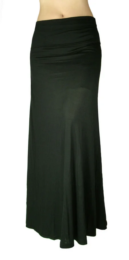 Women Solid Long Maxi Skirts Waist Foldover Full Length Lightweight Rayon Spandex