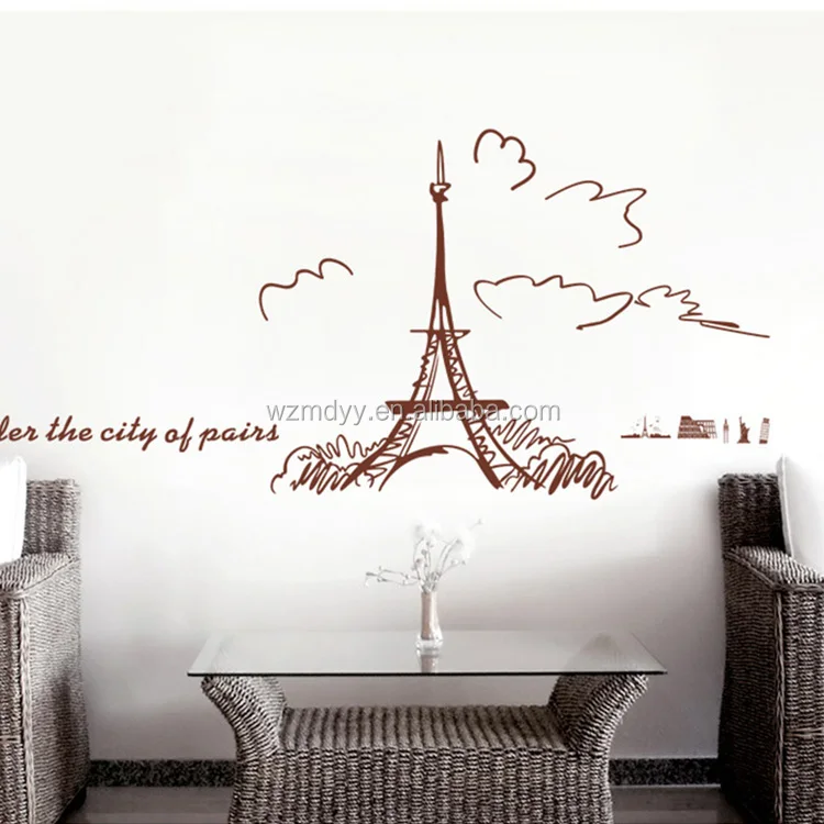 
paris eiffel tower waterproof wall sticker art decoration living wall decal 