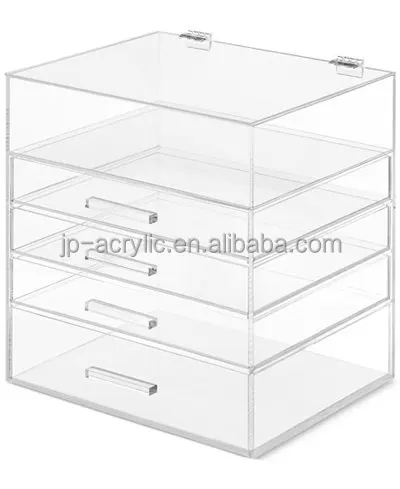 New Design Acrylic Jewelry and Cosmetics Storage Display Box Transparent Acrylic 5 Drawer Makeup Organizer with Dingle